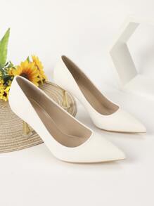秋冬女士白色金字塔形鞋跟浅口鞋，优雅尖头鞋，优雅细高跟鞋 - 白色 - 查看 3