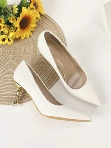 秋冬女士白色金字塔形鞋跟浅口鞋，优雅尖头鞋，优雅细高跟鞋 - 白色 - 查看 2