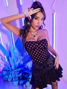 鏤空手帕下擺抹胸上衣 - 彩色 - 查看 4