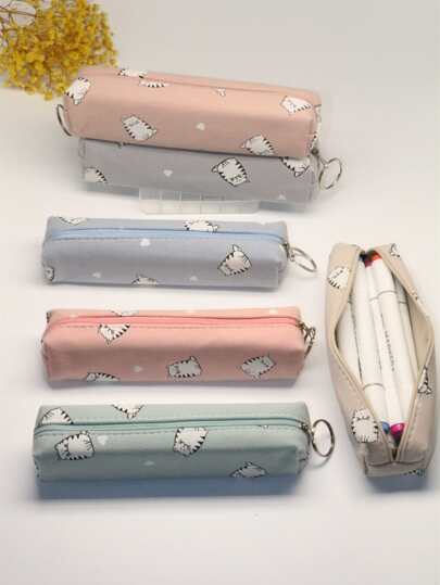 1 件卡通图案随机铅笔盒、返校、学校用品、铅笔袋、书包