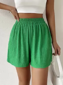 SHEIN Unity High Waist Solid Wide Leg Shorts - Green - View 1