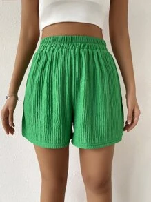 SHEIN Unity High Waist Solid Wide Leg Shorts - Green - View 3