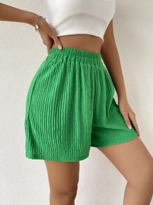 SHEIN Unity High Waist Solid Wide Leg Shorts - Green - View 4