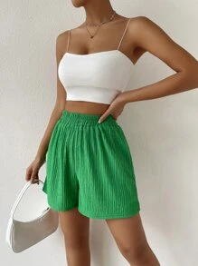 SHEIN Unity High Waist Solid Wide Leg Shorts - Green - View 5