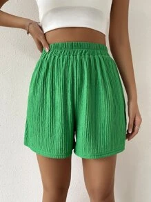 SHEIN Unity High Waist Solid Wide Leg Shorts - Green - View 6