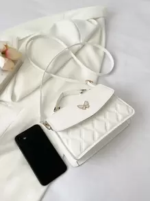 幾何格紋衍縫蝴蝶裝飾翻蓋方包