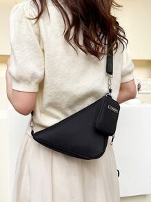 Túi Crossbody Nữ màu trơn Có thể điều chỉnh được Đúng mốt - màu đen - Xem 2