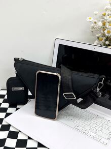 Túi Crossbody Nữ màu trơn Có thể điều chỉnh được Đúng mốt - màu đen - Xem 3