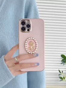 Faux Pearl Decor Phone Case - Pink - View 1