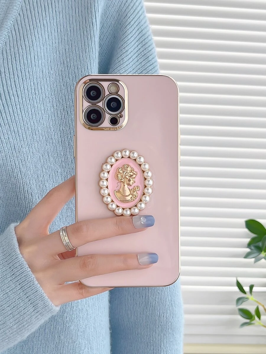 Faux Pearl Decor Phone Case - Pink - View 1