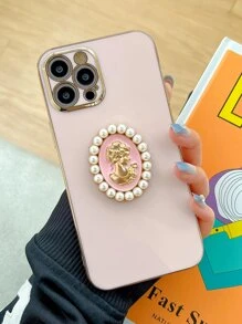 Faux Pearl Decor Phone Case - Pink - View 2