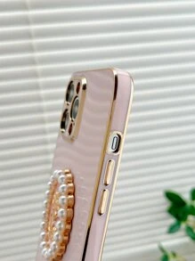 Faux Pearl Decor Phone Case - Pink - View 3