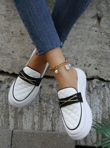 衍縫幾何裝飾穆勒运动鞋 - 黑與白 - 查看 1