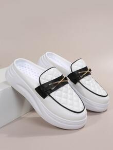 衍縫幾何裝飾穆勒运动鞋 - 黑與白 - 查看 4