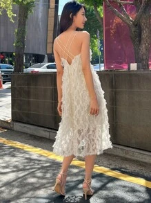 DAZY Ärmelloses, Schulterfreies Fell Cami Kleid Mit Riemen Auf Der Rückseite