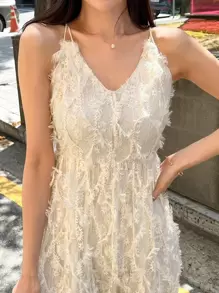 DAZY Ärmelloses, Schulterfreies Fell Cami Kleid Mit Riemen Auf Der Rückseite