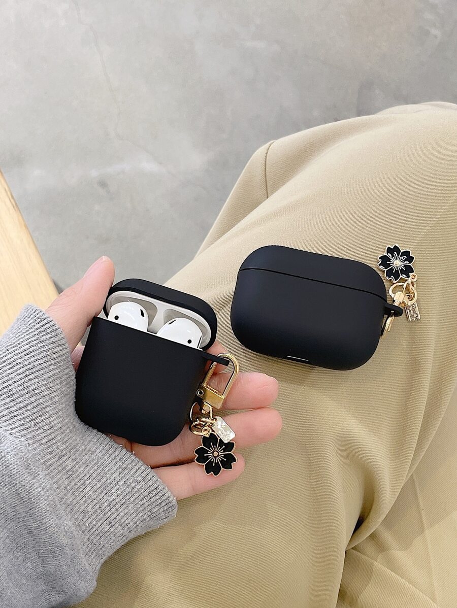 Minimalist Aluminum Alloy Flower Design Tpu Earphone Protective Case Compatible With Apple Airpods Compatible With Airpods1/2 AirPods Pro - Black - View 1