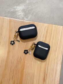 Minimalist Aluminum Alloy Flower Design Tpu Earphone Protective Case Compatible With Apple Airpods Compatible With Airpods1/2 AirPods Pro - Black - View 4