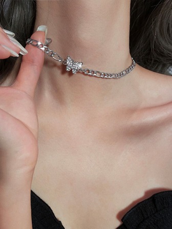 水鑽裝飾蝴蝶墜飾項鍊