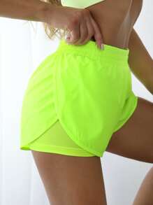 Powerista Neon Lime 2 In 1 Tulip Hem Athletic ShortsWomen Sweat Short, Gym Short, Biker Short - Lime Green - View 4