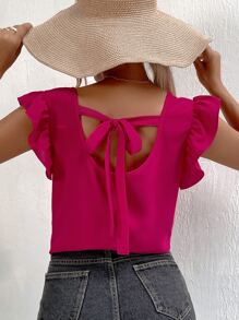 Breezaya Butterfly Sleeve Tie Back Top - Hot Pink - View 1