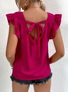 Breezaya Butterfly Sleeve Tie Back Top - Hot Pink - View 5