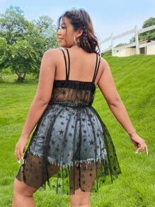 SHEIN ICON Plus 1pc Sheer Star Mesh Cami Dress - Black - View 2