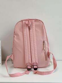 Letter Graphic Pom Decor Functional Backpack With Cartoon Bag Charm School Bag For Graduate, Teen Girls,College Students, University & High School, Perfect For Outdoors ,Travel & Back To School - Pink - View 2