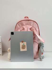 Letter Graphic Pom Decor Functional Backpack With Cartoon Bag Charm School Bag For Graduate, Teen Girls,College Students, University & High School, Perfect For Outdoors ,Travel & Back To School - Pink - View 4