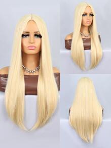 Synthetic Heat Resistant Wigs Gold Straight Hair Full Machine Made Daily Used For Women Cosplay Natural Looking Synthetic Soft Blonde Wig - Gold - View 1