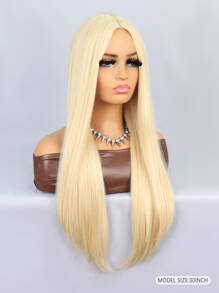 Synthetic Heat Resistant Wigs Gold Straight Hair Full Machine Made Daily Used For Women Cosplay Natural Looking Synthetic Soft Blonde Wig - Gold - View 2
