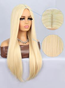 Synthetic Heat Resistant Wigs Gold Straight Hair Full Machine Made Daily Used For Women Cosplay Natural Looking Synthetic Soft Blonde Wig - Gold - View 3