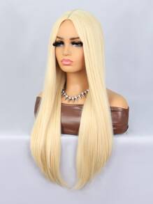 Synthetic Heat Resistant Wigs Gold Straight Hair Full Machine Made Daily Used For Women Cosplay Natural Looking Synthetic Soft Blonde Wig - Gold - View 6