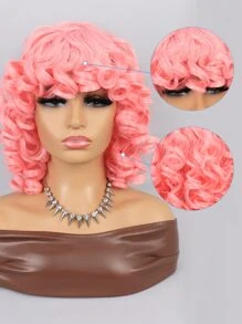Peluca sintética rizada corta con flequillo - Rosa - Ver 3