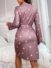 Áo choàng Nữ Thắt lưng Tương phản ràng buộc Tim Dễ thương - Màu tím hoa cà - Xem 2