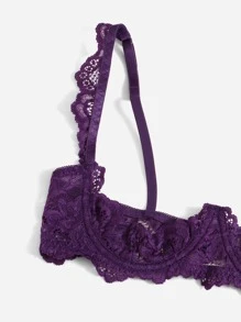 Floral Lace Underwire Lingerie Set - Purple - View 5