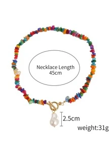 1只夏日假珍珠吊墜彩色貝殼石項鍊女性珠寶配飾 - 彩色 - 查看 4