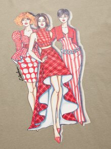 Sveta Drop Shoulder Figure Graphic Tee - Khaki - View 3