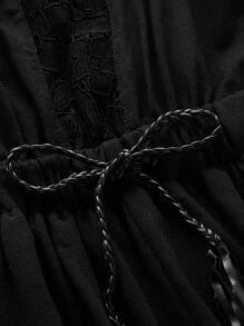 Elle Rebel Contrast Guipure Lace Drawstring Waist Jumpsuit - Black - View 3