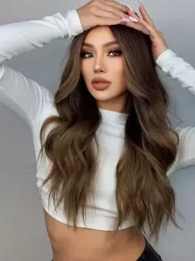 HAIRCUBE 26 Inch Long Ombre Brown Wigs Middle Part Curly Synthetic Wigs Beautiful Vigorous Women's Wigs For Party Daily Use - Brown - View 2