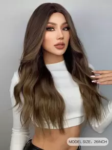 HAIRCUBE 26 Inch Long Ombre Brown Wigs Middle Part Curly Synthetic Wigs Beautiful Vigorous Women's Wigs For Party Daily Use - Brown - View 5