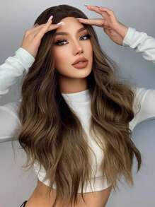 HAIRCUBE 26 Inch Long Ombre Brown Wigs Middle Part Curly Synthetic Wigs Beautiful Vigorous Women's Wigs For Party Daily Use - Brown - View 4