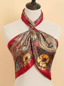 1pc Paisley Pattern Women Bandana Ladies Fashion Square Scarf 90*90cm - Red - View 4