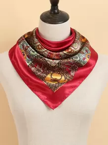 1pc Paisley Pattern Women Bandana Ladies Fashion Square Scarf 90*90cm - Red - View 2