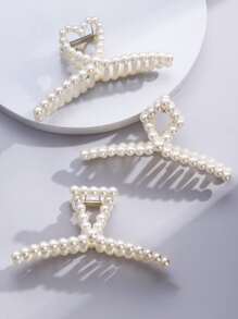 3 cái Faux Pearl Decor Hair Claw - Màu be - Xem 1