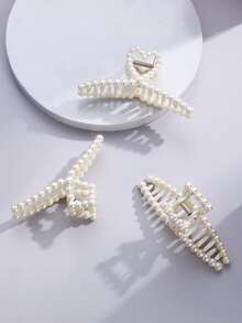 3 cái Faux Pearl Decor Hair Claw - Màu be - Xem 2