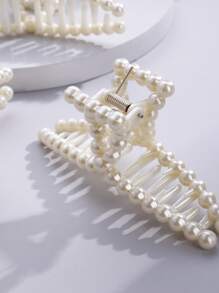 3 cái Faux Pearl Decor Hair Claw - Màu be - Xem 3
