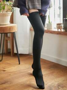 Thermal Lined Over The Knee Socks - Black - View 2