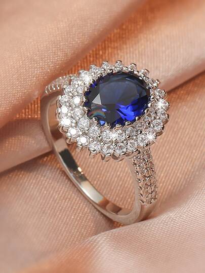 خاتم بيضاوي زخرفة مكعب زركونيا