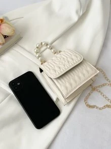 幾何和蝴蝶壓花人造珍珠裝飾鏈條翻蓋方包